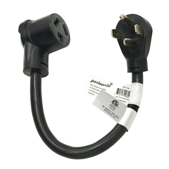 Parkworld 60134 Dryer Adapter Cord NEMA 14-30P Male to 10-30R Female, 30A, 250V, 1.5FT