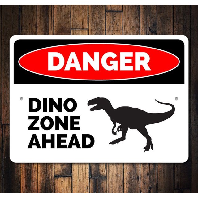 Señal de zona de dinosaurios, regalo de dinosaurios, decoración de peligro de dinosaurios, regalo de dinosaurios para niños, señal de regalo para amantes de los dinosaurios, señales de peligro de