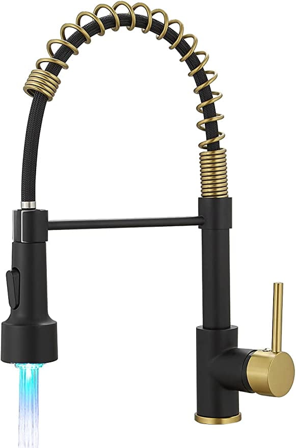 Black and Gold Kitchen Faucet with Pull Down Sprayer, Black Kitchen