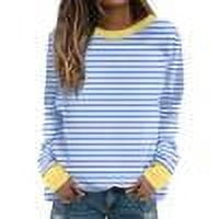 TKLPEHG Sweatshirts for Women Crew Neck Sweatshirt Lightweight Classic Striped Print Fashion Loose Long Sleeve Casual Pullover (Light Blue,L)
