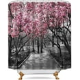 thumbnail image 3 of Blooming Pink and Gray Shower Curtain Flowers Cherry Blossoms Park Spring Floral Trees Road Landscape Scenic Fabric Waterproof Bathroom Decor Set 72x72 Inch 12 Shower Plastic Hooks, 3 of 6