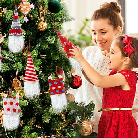 

GDFIH 9PCS Christmas Gnome Plush Elf Dolls Handmade Faceless Dwarf Rudolph Pendants