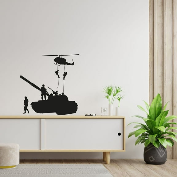 Military Swat Team Army Men Soldier Tank Vehicle Silhouette Wall Sticker Art Decal for Girls Boys Room Rooms Playroom Bedroom Gym House Home Decor Stickers Walls Art Vinyl Decoration Size (28x30 inch)