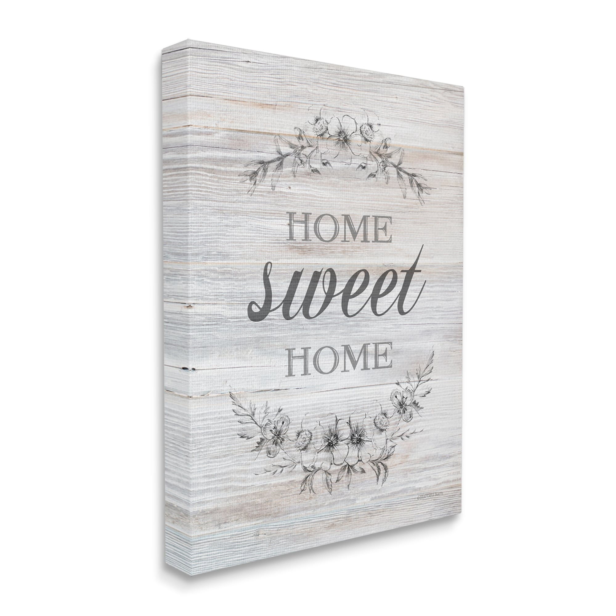 Stupell Industries Home Sweet Home Floral Stencil Ornament Rustic Sign,16 x 20, Design by Bluebird Barn