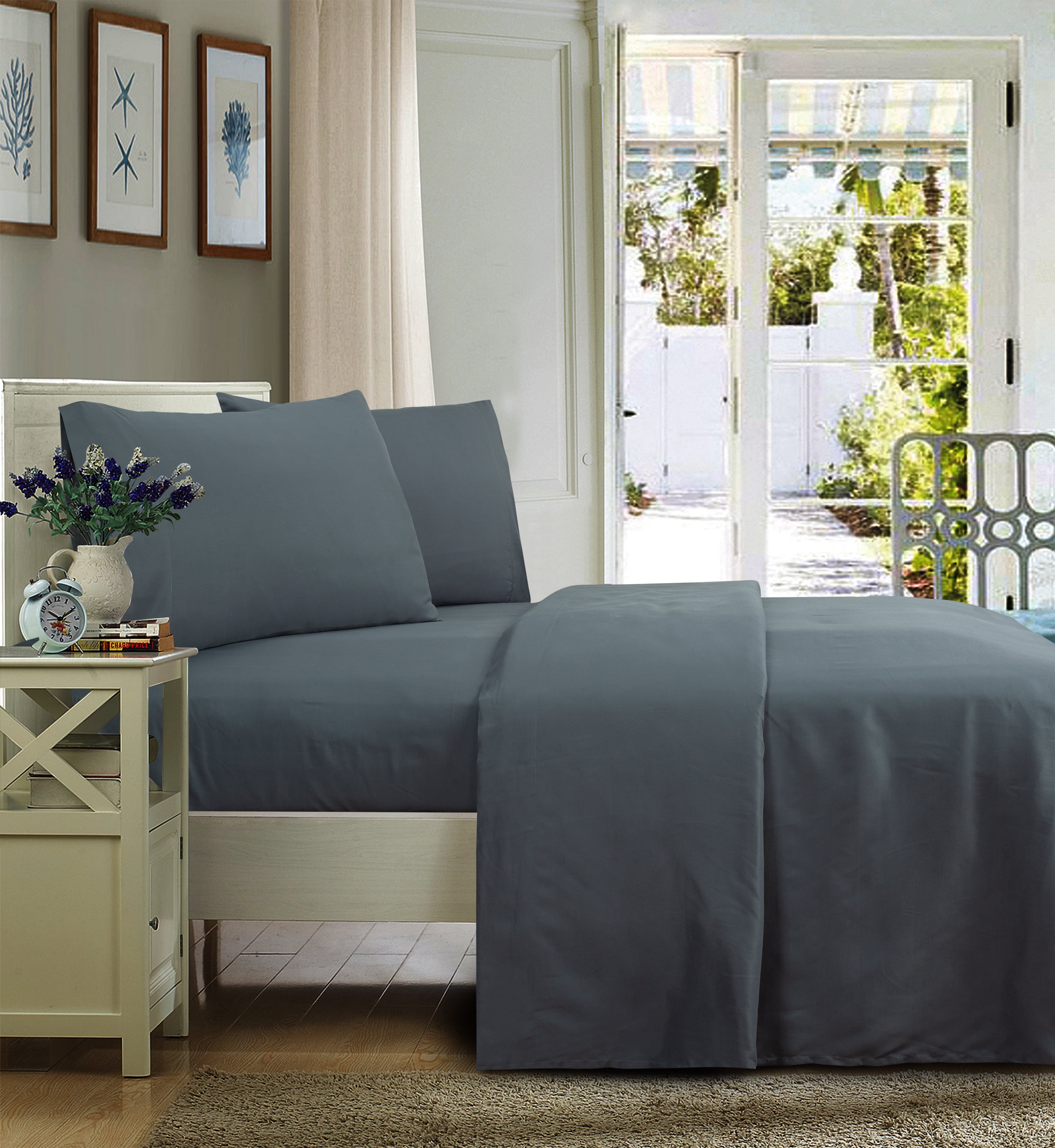 Mainstays Ultra Soft High Quality Microfiber Bed Sheet Set, Full, Grey, 4 Piece