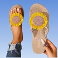 thumbnail image 4 of Samdudou Sandals for Women Open Toe Thong Flip Flops Large Daisy Sunflower Applique Braided Jute Texture Details Thick Sole Summer Beach Resort Vacation Footwear, 4 of 6