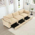 thumbnail image 5 of Newest 3-seater sofa,,a pull-out drawer under each seat, designed,crescent-shaped armrests,,equipped,wraparound back,arm cushions, chenille fabric, wheat colour., 5 of 20