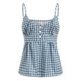 thumbnail image 6 of Rggeeun Women Tank Tops Flowy Camisole Plaid Pattern V Neck With Spaghetti Strap & Front Buttons Relaxed Fit For Summer Evening Party Elegant Sleeveless,Blue,M, 6 of 9