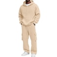 thumbnail image 2 of UDAUDU Mens Track Suits 2 Pieces Set Hoodies Sweatpants Workout Casual Hoodie Sets Fall Fashion Winter Tracksuits Joggers Suit with Pockets Beige S, 2 of 6