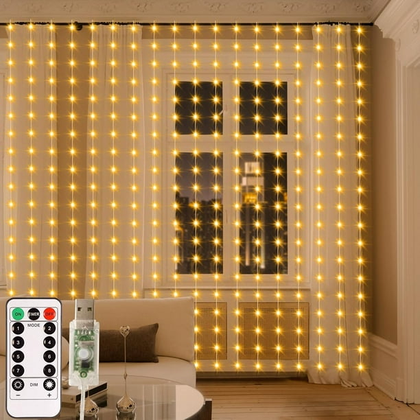 Fairy Curtain Lights Warm White LED Curtain Lights USB Powered 8 Modes Hooks Outdoor Curtain