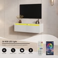 thumbnail image 3 of Hironpal Modern Floating TV Stand for 32 37 43 55 inch TV, TV Media Console for Living Room, Bedroom, Wall-Mounted Entertainment Center with 2 Flip-Down Cabinet Doors, LED Lights, White, 3 of 8