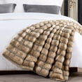 thumbnail image 3 of Home Soft Things Thick Stripe Faux Fur Throw Blanket with Micromink Back, Luxury Soft Cozy Plush Fluffy Fuzzy Reversible Thick Warm Throw Blanket, 50x60 inches, Brown, 3 of 12