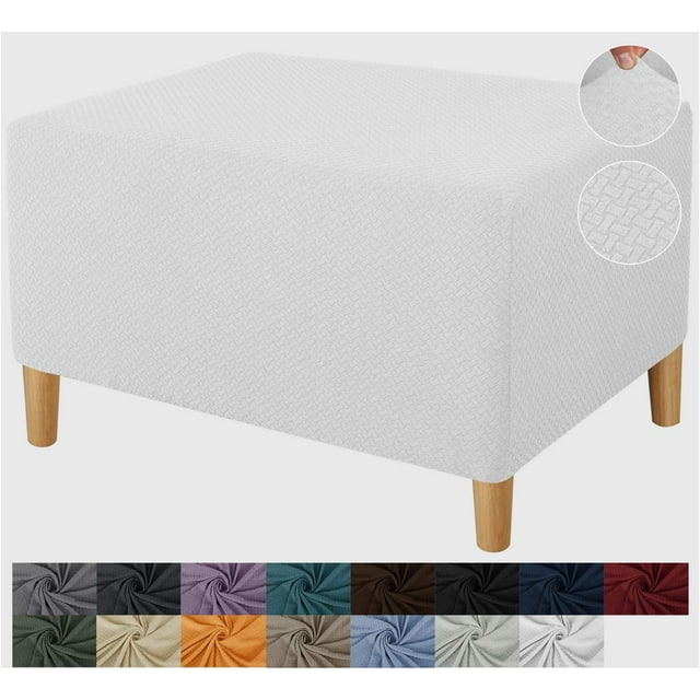 GHSDFBB Super Stretch Rectangle Ottoman Slipcover Oversized Soft Spandex Jacquard Small Ottoman Covers Square Footstool Slipcover Storage with Elastic Bottom for Living Room (Small, Off White)