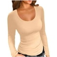 thumbnail image 2 of yillto Womens Tight Shirts Scoop Neck Long Sleeve Slim Tops Basic Solid Color Layered Undershirts Tee, 2 of 5