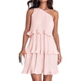 thumbnail image 3 of Women'S Summer Sleeveless Mini Dress Boho One Shoulder Ruffle Tiered Layered Flowy A Line Dresses Pink S, 3 of 10