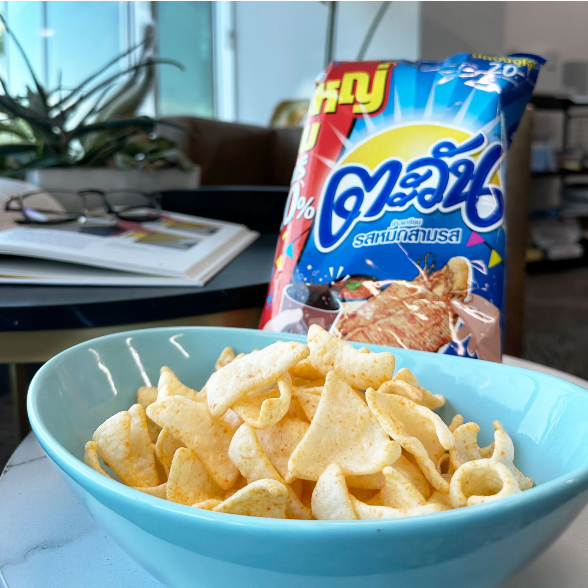 Tawan Tapioca Chips Sweet & Sour Squid Flavor, Gluten-Free Thai Snack, Crispy & Tangy (67g x 6)