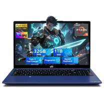 15.6" FHD Business Laptop, AMD Ryzen 5(Beat i3-1215U, 4 Cores Up to 3.7GHz), 32GB RAM 1TB SSD, Student Laptop 65W Type-C Fingerprint Backlit Keyboard IPS-Computer, Wi-Fi 5 BT5.2 Blue