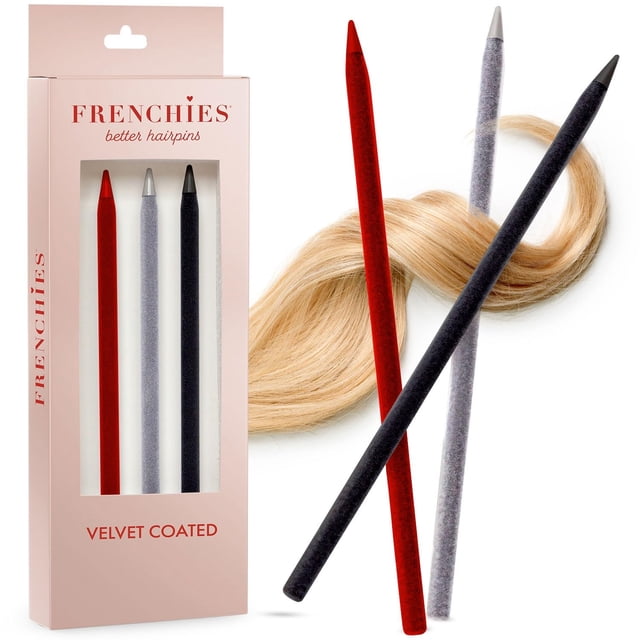 Frenchies French Twist - Palillos chinos para el pelo ultra flocados, extra suaves, para mujeres, niñas, adolescentes, moños, bailarinas, accesorios de boda para peinados Updo, paquete de 3, multicolo