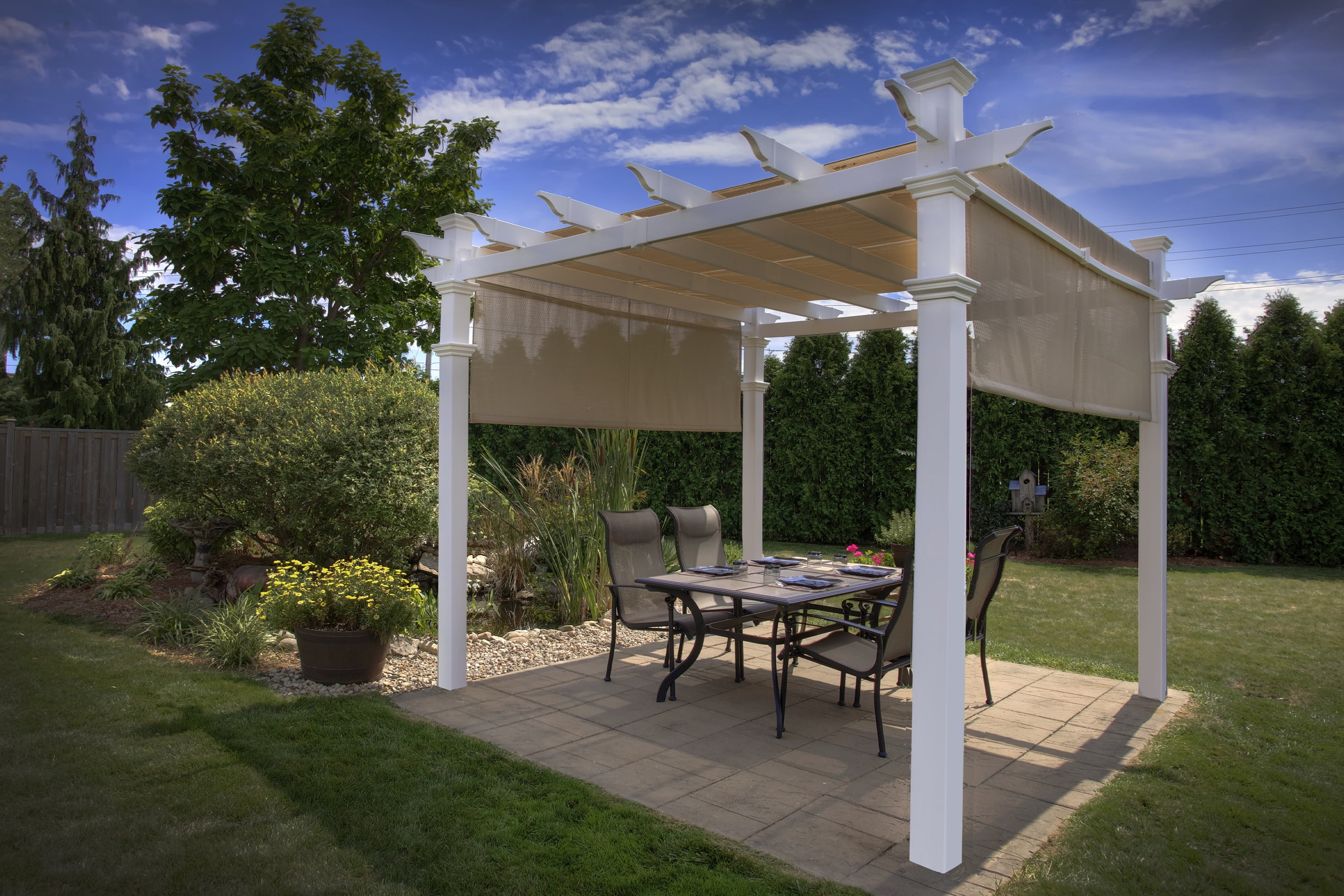 Vinyl Malibu Canopy Pergola, White 