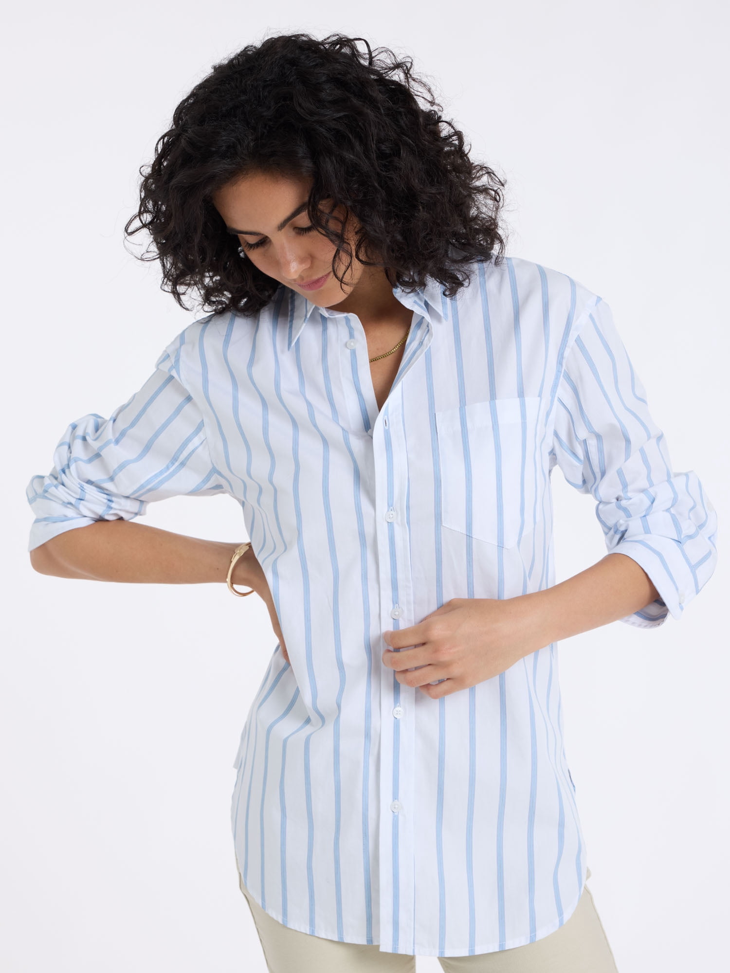 U.S. Polo Assn. Women's Relaxed Long Sleeve Stripe Button Down Shirt, Sizes XS-XL