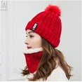 thumbnail image 6 of Gustave 2Pcs (Scarf+Hat) Set Women Winter Warm Solid Pompoms Knitted Soft Caps And Scarves "Red", 6 of 8