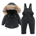 thumbnail image 2 of Lilgiuy Toddler Kids 2-Piece Snowsuit Long Sleeve Hooded Jacket Snow Bib Pants Skisuit Winter Warm Waterproof Outwear Boys Girls 1-5T (Black), 2 of 3