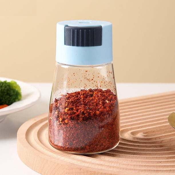 Mejor dispensador de especias de cristal con control por botón de 0,5 gramos para cocina, barbacoa y camping