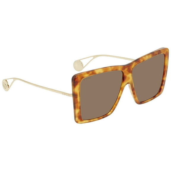 GUCCI GG0434S 003 Square Havana Shiny Gold Brown 61 mm Women's Sunglasses
