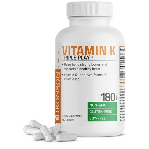 Bronson Vitamin K Triple Play (Vitamin K2 MK7 / Vitamin K2 MK4 / Vitamin K1) 180 Capsules