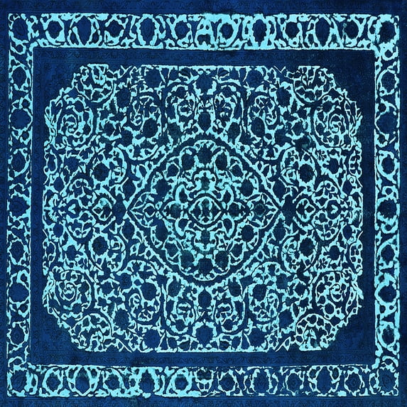 Ahgly Company Indoor Square Oriental Light Blue Industrial Area Rugs, 4' Square