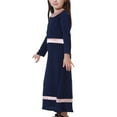thumbnail image 4 of Girls Dresses,Big Girls Teenagers Muslim Dress,Prayer Maxi Dress Hijab Islamic Abaya Long Sleeve Striped Round Neck Pleated A Line Swing Dress 4-17 Years Navy 12-13 Years, 4 of 6