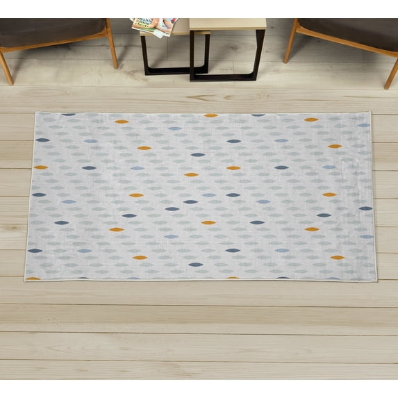 Modern Decorative Rug, Modern Geometric Shapes Polka Dot Tear Drop Forms Pattern Graphic Art Print, Quality Carpet for Bedroom Dorm and Living Room, 6 Sizes, Dark Sea, by Ambesonne
