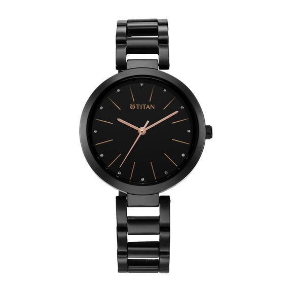 Titan Workwear Quartz Analog Black Dial Black Stainless Steel Strap Watch for Women-NS2480NM01
