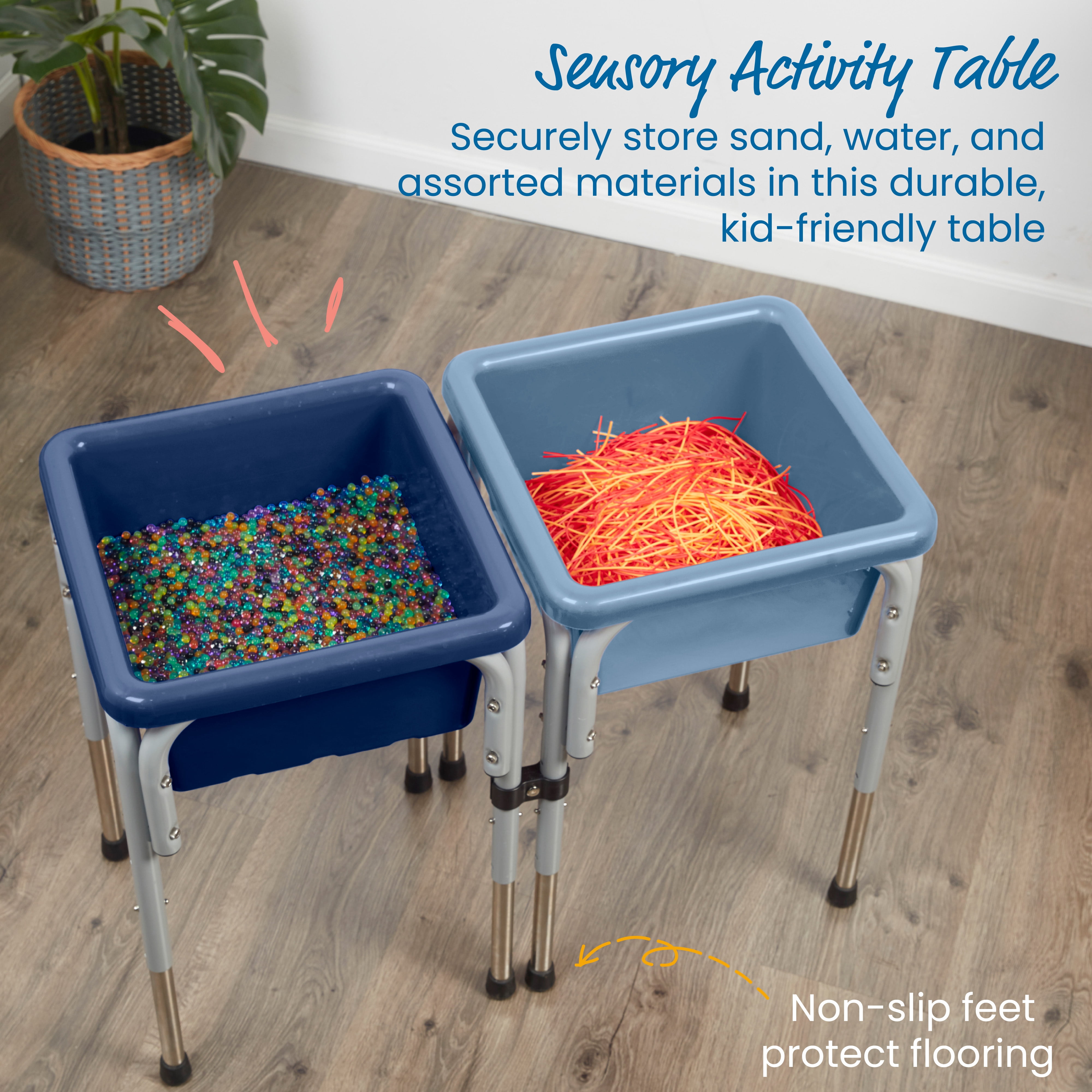 ECR4Kids 2-Station Sand and Water Adjustable Height Table, Sensory Bins, Navy/Powder Blue