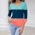 thumbnail image 7 of Women's Vintage 1/4 Button up Blouse Y2K Tops Dressy Casual Henley Neck Flowy Shirts Color Block Fashion 3/4 Sleeve Tunic Tops Loose Fit Flowy Summer Clothes Watermelon Red T Shirts XXL, 7 of 7