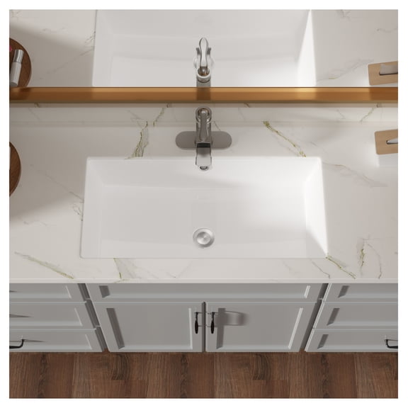 28"x14" White Ceramic Rectangular Undermount Bathroom Sink with Overflow