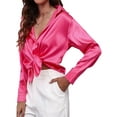 thumbnail image 6 of Voguele Women Shirts Long Sleeve Tops Lapel Neck Blouse Holiday Tunic Shirt Single Breasted Rose Red XL, 6 of 7