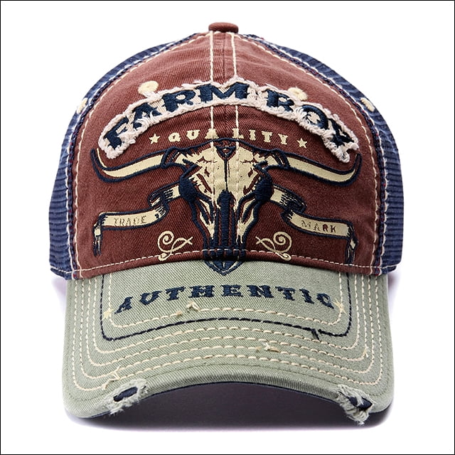 FARM BOY MENS LIFE IS A BULL ADJUSTABLE MESH BACK BASEBALL CAP BROWN