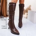 thumbnail image 2 of Dasayo Bronze Womans Boots Mid-Calf Pointed Toe Dress Buckles Faux Leather Business High Heel Boots Shoes for Women 41, 2 of 9