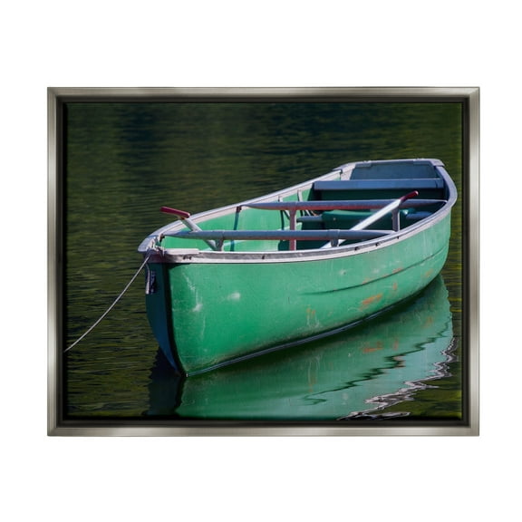 Stupell Industries Green Rowboat Canoe Floating Lake Dock Photography Photograph Luster Gray Floating Framed Canvas Print Wall Art, Design by Daphne Polselli