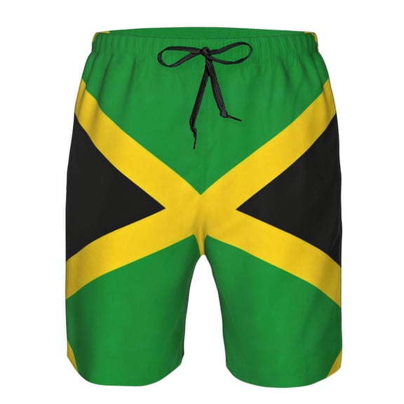 Men's Beach Shorts Jamaica Flag Pattern Board Shorts Summer Swim Trunks with Mesh Liner Large