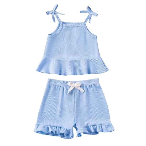 Odeerbi 0-2 Años Niñas Conjuntos de Verano Camisola de Algodón Con Volantes Pantalones Cortos Conjunto de Dos Piezas Sin Mangas