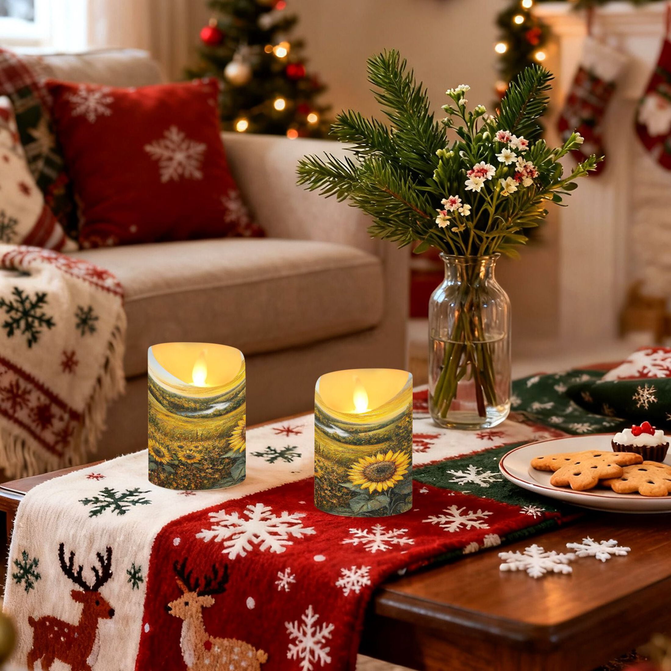Wobogo Oil Painting Of Sunflower Flameless Candles with Remote Battery Operated Flickering LED Candles with Timer 2/4/6/8H Medium Size