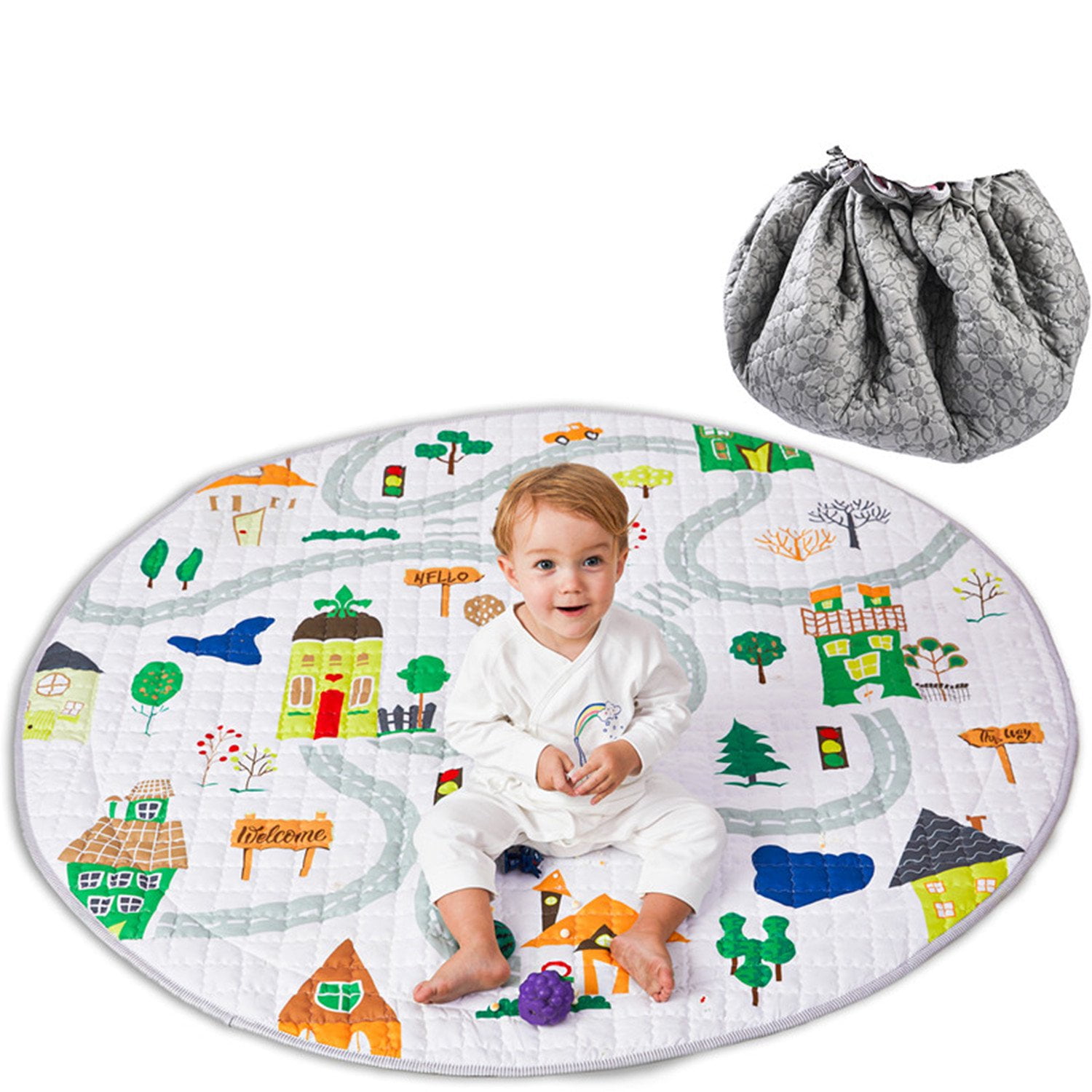 Washable Crawling Mat 59 Non-Slip Cotton Gym Play Mat Toy Storage Sea World Winthome Baby Play Mat Round