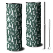 20oz Green Christmas Tree Pattern Skinny Tumblers Stainless Steel Tumbler with Lid and Straw,Vacuum Insulated Double Wall Travel Tumbler Cups with Cleaning Brush for Coffee,Tea