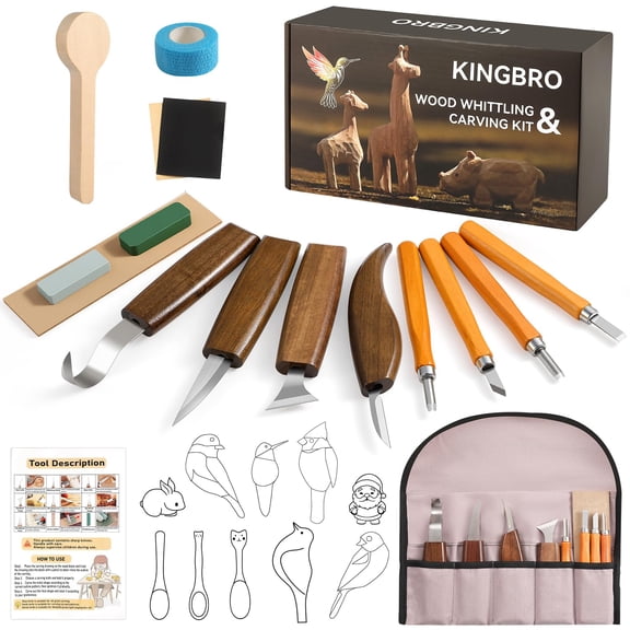 20 PCS Wood Carving Kit for Beginners Kids Whittling Tools with Safety Protection and Custom Stickers