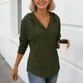 thumbnail image 3 of Sheghy Cute Hoodies 100% Cotton Women Casual Fashion Long-sleeved Solid Color Hooded V-Neck Top Army Green XXL, 3 of 8