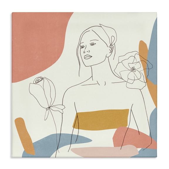 Stupell Industries Modern Female Line Portrait Spring Florals Expressive Shapes Canvas Art, 17 x 17, by Melissa Wang