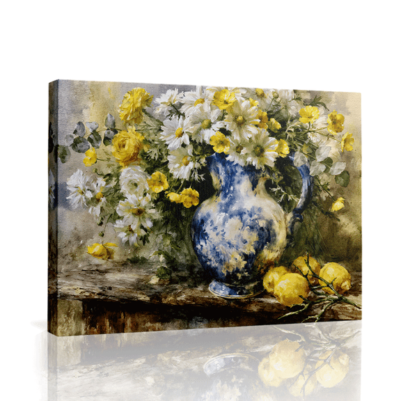Topbout Art Daisy Floral Vase French Country Canvas Wall Art Gallery Wrapped for Bedroom 12*8 inch