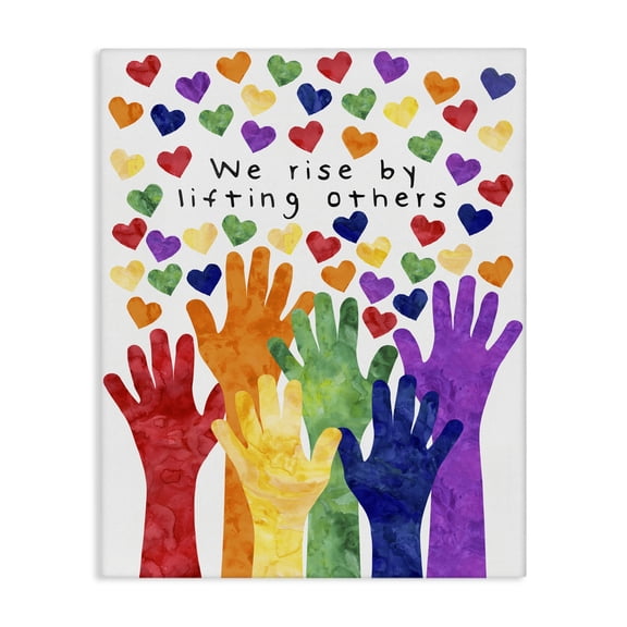 Stupell Industries Contemporary We Rise By Lifting Others Rainbow Hand Hearts Canvas Art, 16 x 20, by Erica Billups